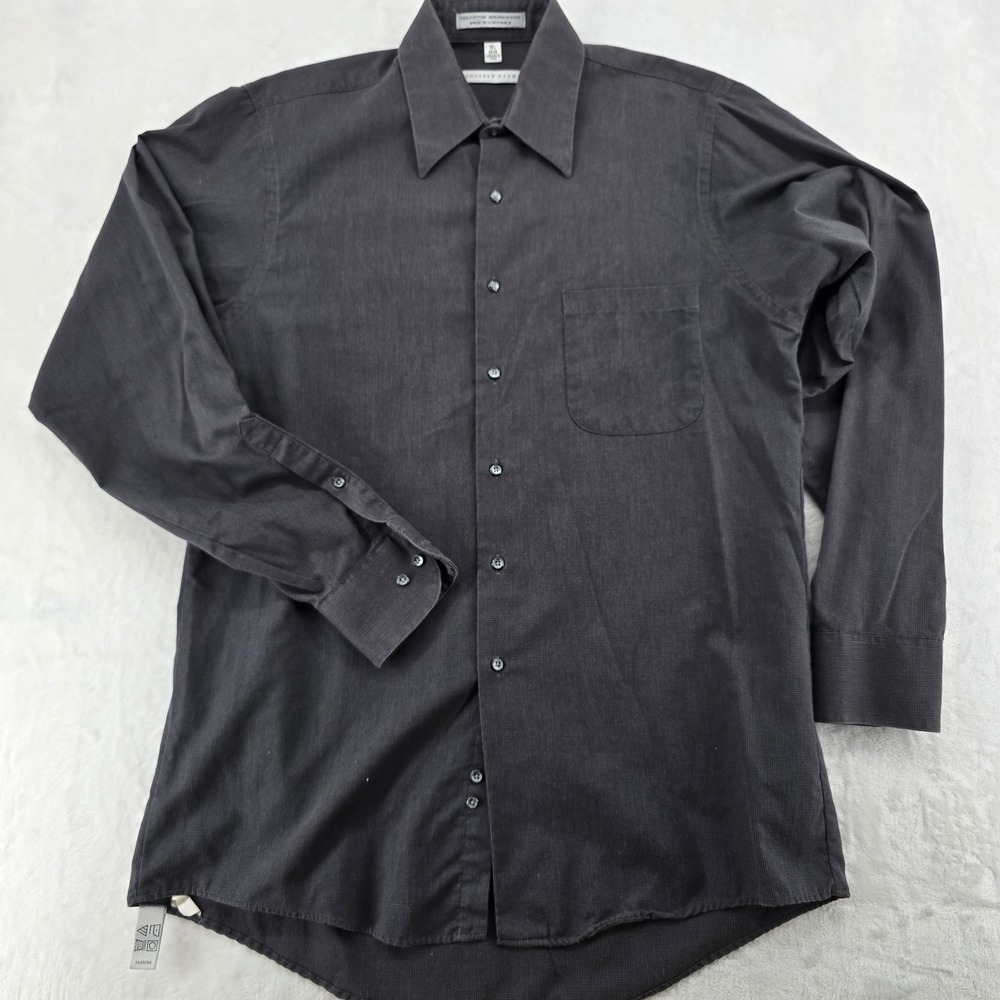 Geoffrey Beene Dress Shirt Mens 15.5 34/35 Button Down Gray Wrinkle Free